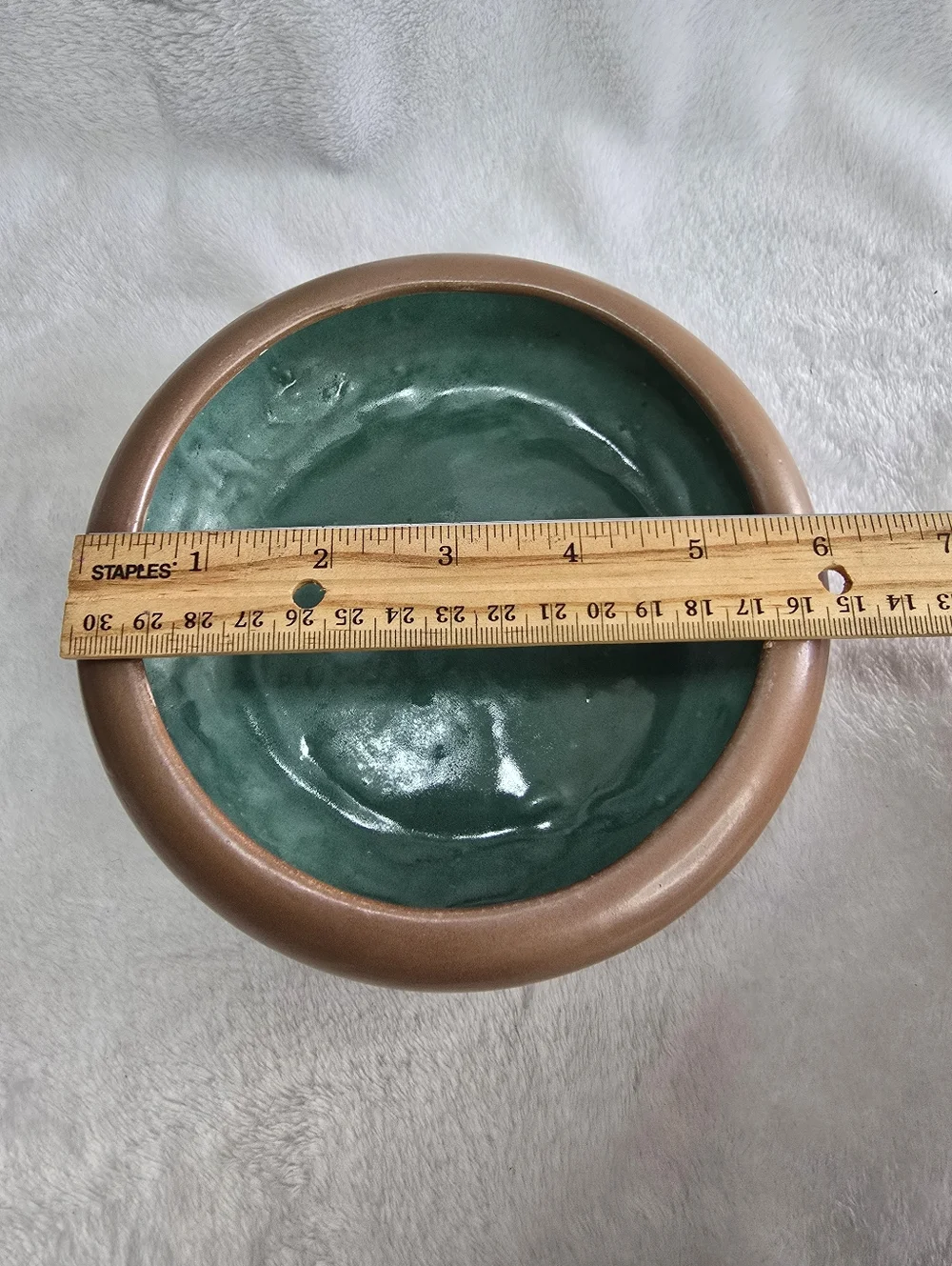 Vintage 70s Brown Round Ceramic Jewelry Box with Hand-Painted Yellow Roses